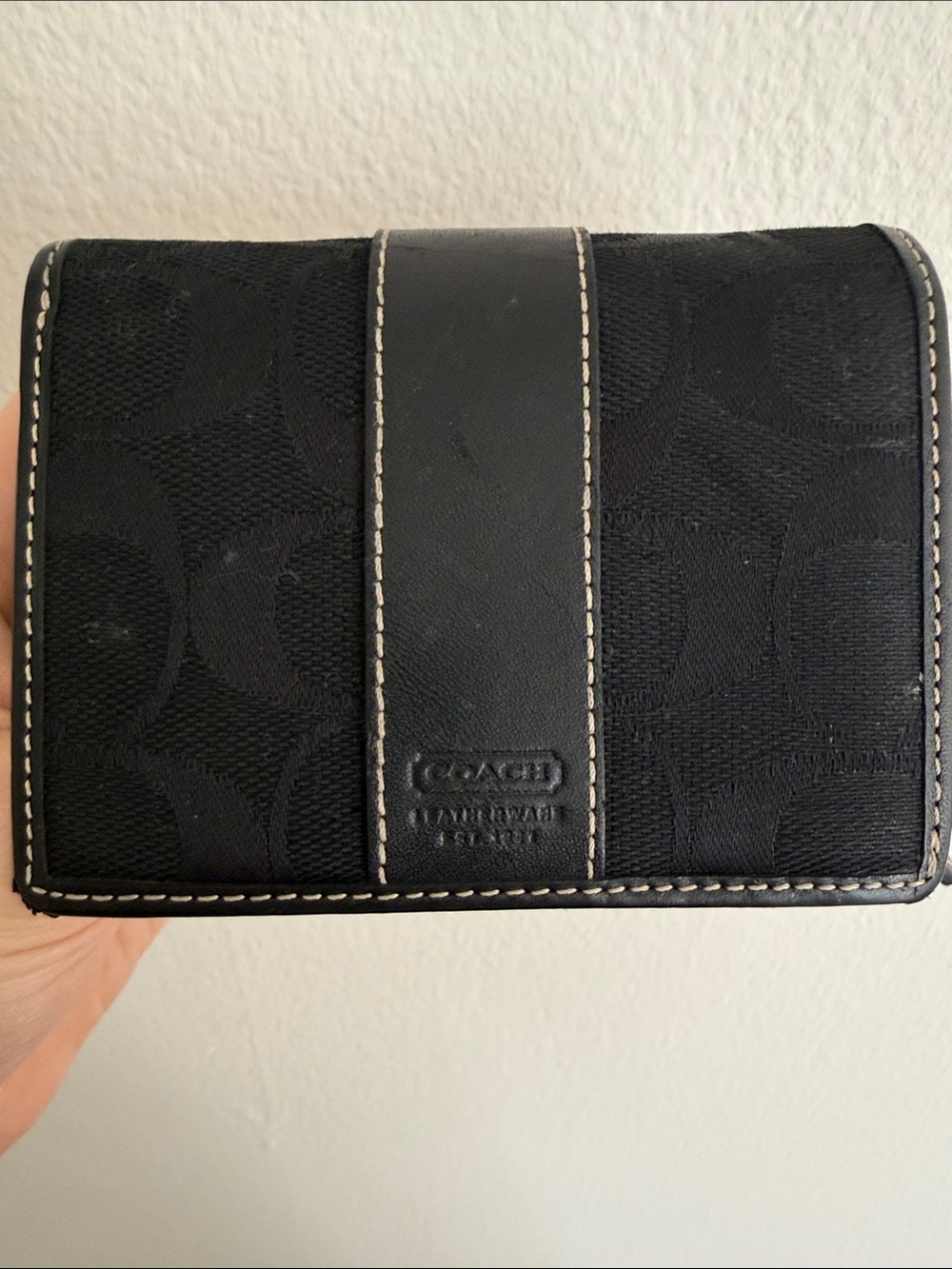 Coach Black Signature Canvas Wallet with Leather Stripe